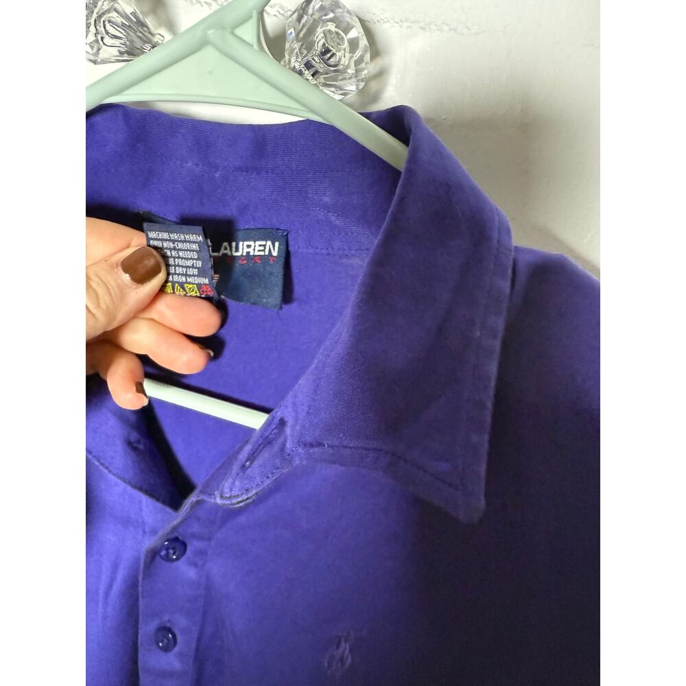Vintage Y2K Ralph Lauren Polo Sport Purple Cotton Long Sleeve Polo Shirt Small - Picture 6 of 7